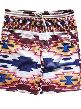 Fresh Prints of Bel Air Shorts Mens L Aztec Geometric Retro 90s Drill Multicolor